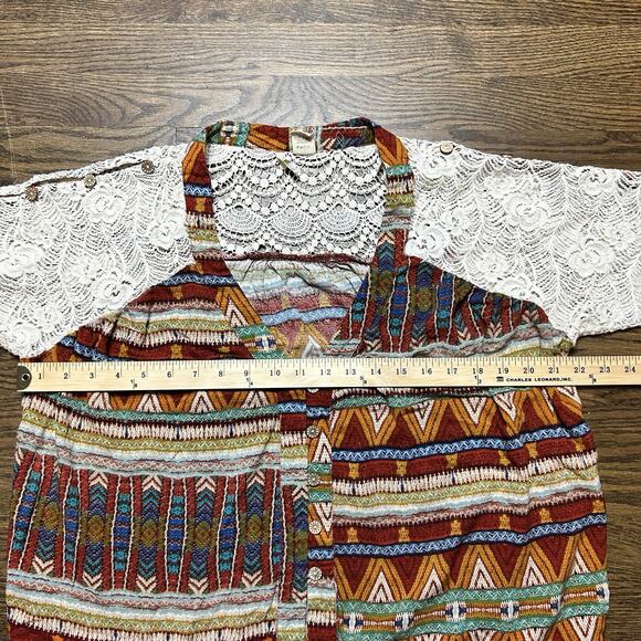 BKE Shirt Womens Large Lace Sleeve Button Up Aztec Southwest Boho Western - Picture 7 of 11